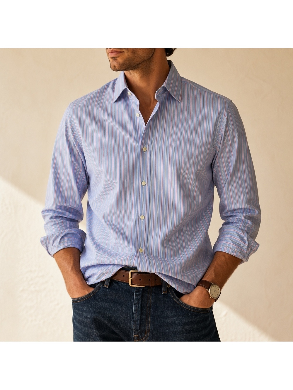Polo Ralph Lauren Regent Classic Fit Striped Dress Shirt 15.5 32/33 Blue Pink